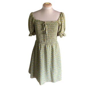 Nordstrom Melloday Baby Doll Dress, Sz Medium, Smocked Ditzy Floral Puff Sleeves